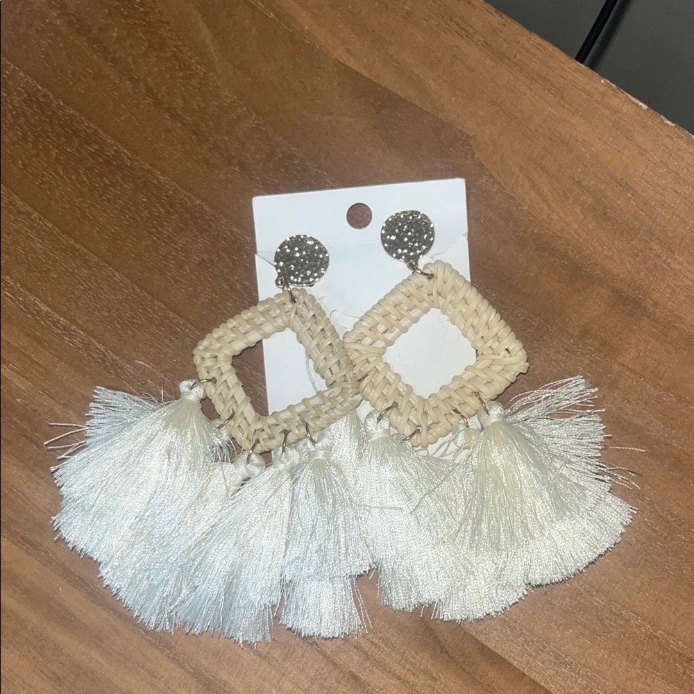 Elegant Cream Tassel Earrings